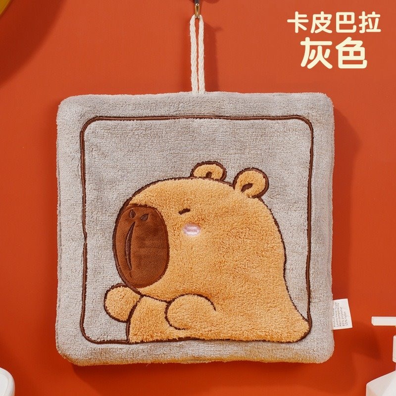 【台灣現貨】可愛動物造型擦手巾｜吸水快乾｜廚房浴室掛式毛巾｜居家可愛毛巾超萌貓咪/卡皮巴拉擦手巾｜可掛設計｜珊瑚絨不掉毛-規格圖9