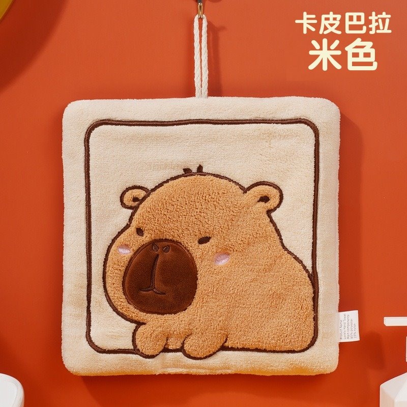 【台灣現貨】可愛動物造型擦手巾｜吸水快乾｜廚房浴室掛式毛巾｜居家可愛毛巾超萌貓咪/卡皮巴拉擦手巾｜可掛設計｜珊瑚絨不掉毛-規格圖9