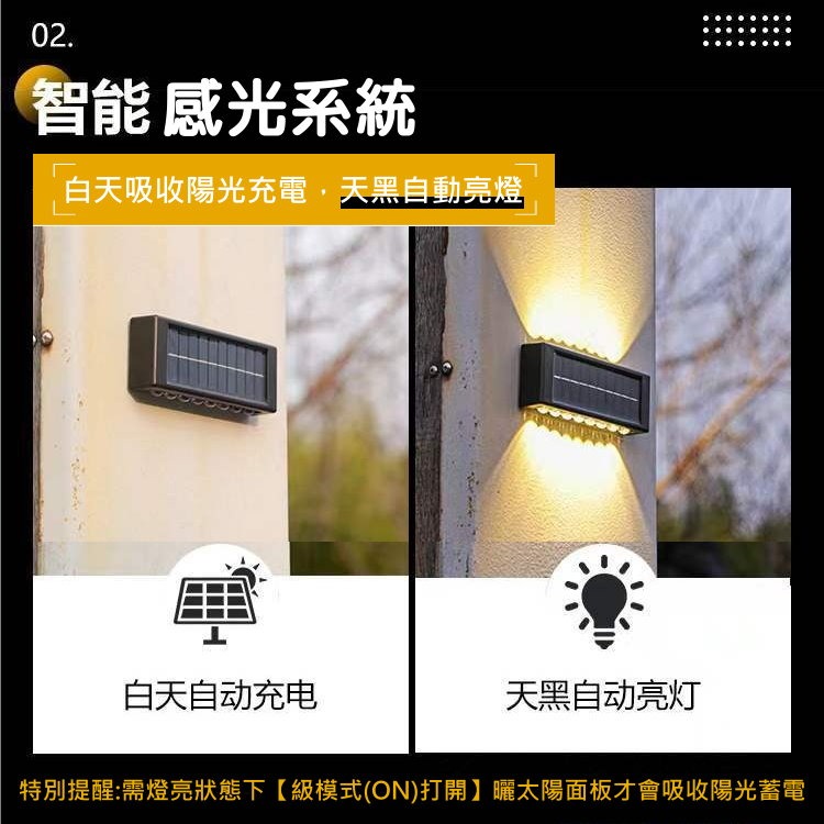 🌞【太陽能感應壁燈】上下照LED戶外防水燈💡免佈線庭院照明🌙戶外防水感應燈☀️0電費陽台庭院牆燈🌿免插電節能環保-細節圖3