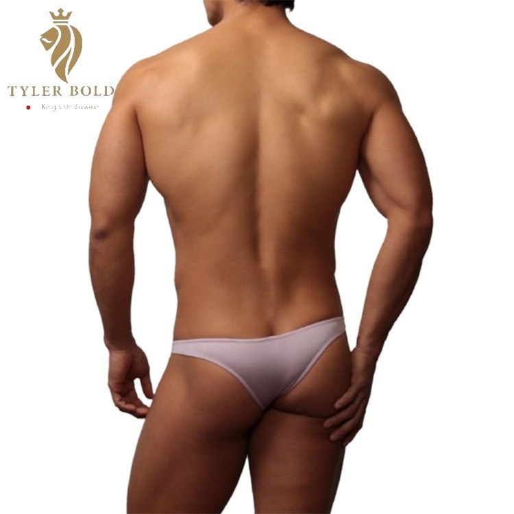 日本TYLER BOLD 泰勒寶 男性性感極限低腰中央接縫線 巴西式比基尼三角褲 光澤粉色金（男丁字褲,男性感內褲）-細節圖3