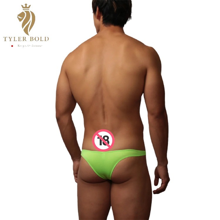 TYLER BOLD 泰勒寶 男性性感極限低腰3D中央接縫線巴西式比基尼三角褲 光澤霓虹綠色（男丁字褲,男性感內褲）-細節圖3