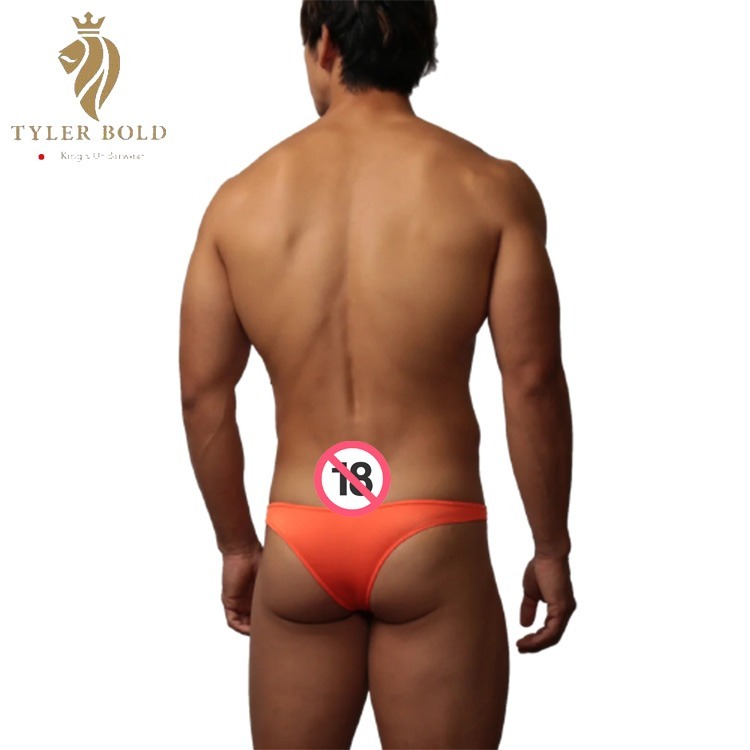 TYLER BOLD 泰勒寶 男性性感極限低腰3D中央接縫線巴西式比基尼三角褲 光澤霓虹橘色（男丁字褲,男性感內褲）-細節圖3
