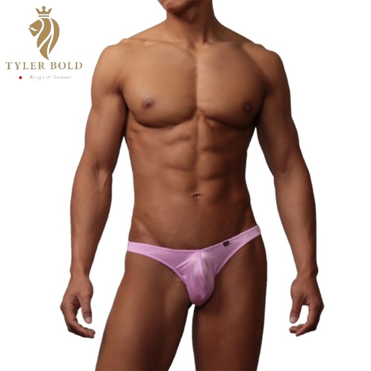 日本 TYLER BOLD 泰勒寶 男性性感中低腰中央接縫線 巴西式比基尼三角褲 光澤粉紅（男丁字褲,男性感內褲）-細節圖2