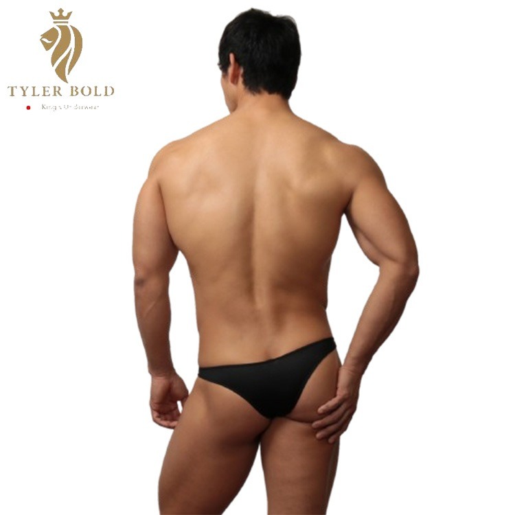 日本 TYLER BOLD 泰勒寶 男性性感極限低腰立體囊袋 巴西式比基尼三角褲 光澤黑（男丁字褲,男性感內褲）-細節圖3