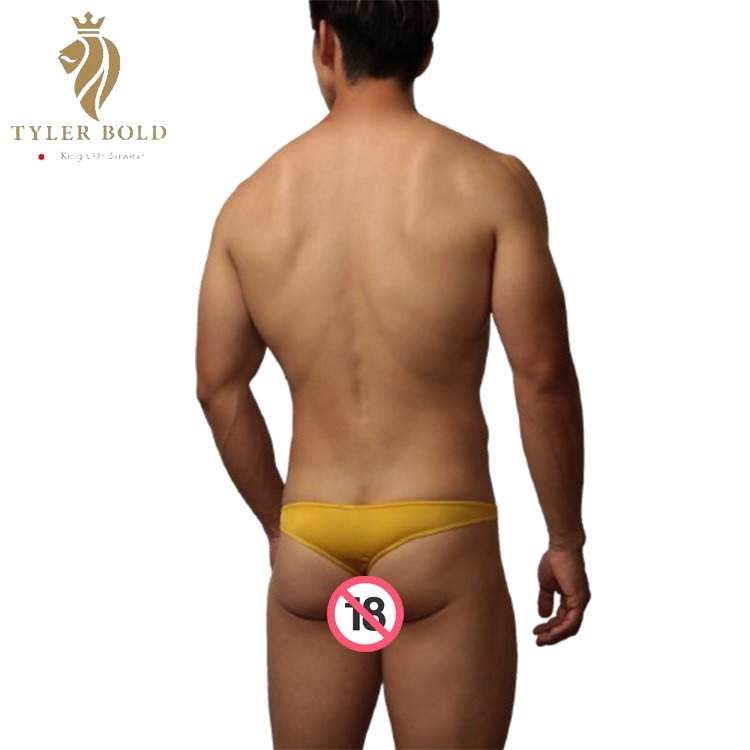 日本 TYLER BOLD 泰勒寶 男性性感中低腰立體囊袋 巴西式比基尼三角褲 光澤黃（男丁字褲,男性感內褲）-細節圖3