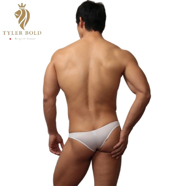 日本 TYLER BOLD 泰勒寶 男性性感極限低腰立體囊袋 巴西式比基尼三角褲 光澤白（男丁字褲,男性感內褲）-細節圖3