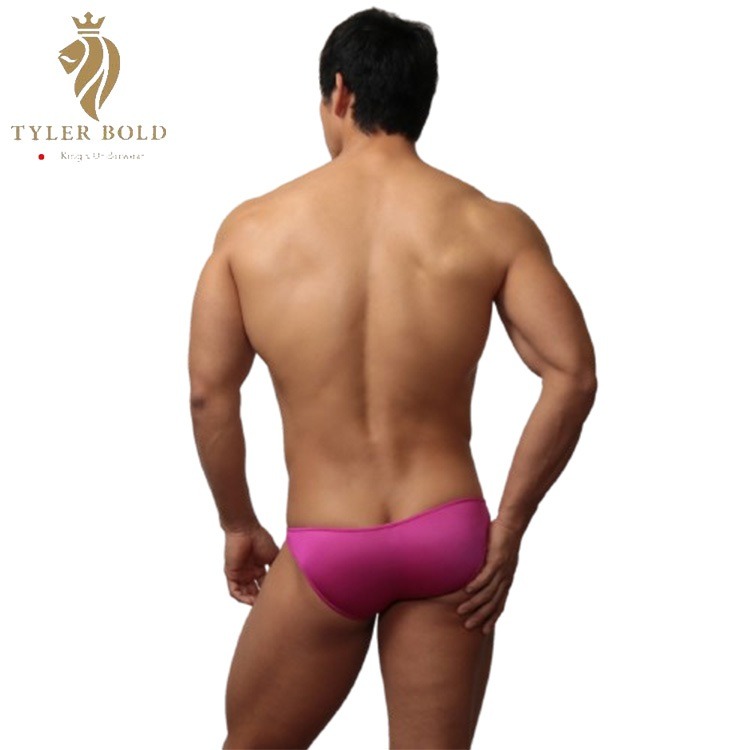 日本 TYLER BOLD 泰勒寶 男性性感極限低腰立體囊袋 比基尼三角褲 光澤紅紫色（男三角褲,男性感內褲）-細節圖3