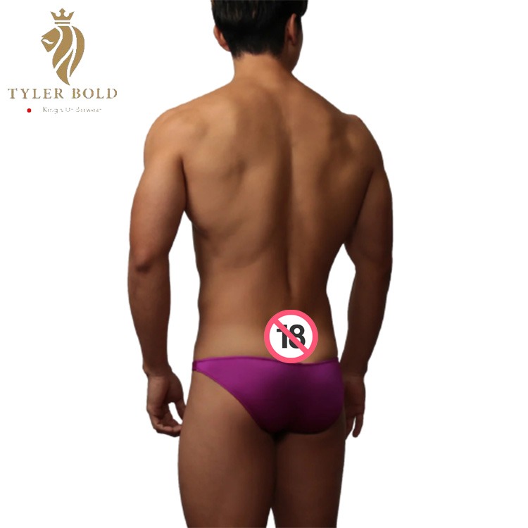 TYLER BOLD 泰勒寶 男性性感超低腰3D中央接縫 隆凸立體囊袋比基尼三角褲 光澤紫 Full Volume-細節圖3