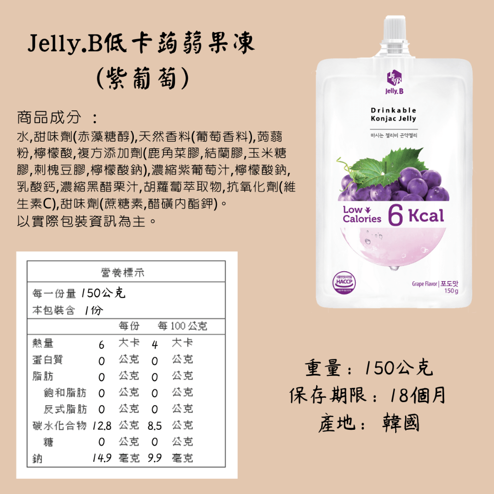 韓國 Jelly.B 低卡 蒟蒻果凍 果凍 荔枝 藍莓 青葡萄 芒果 蘋果 水蜜桃 紫葡萄 [928福利社]-細節圖6