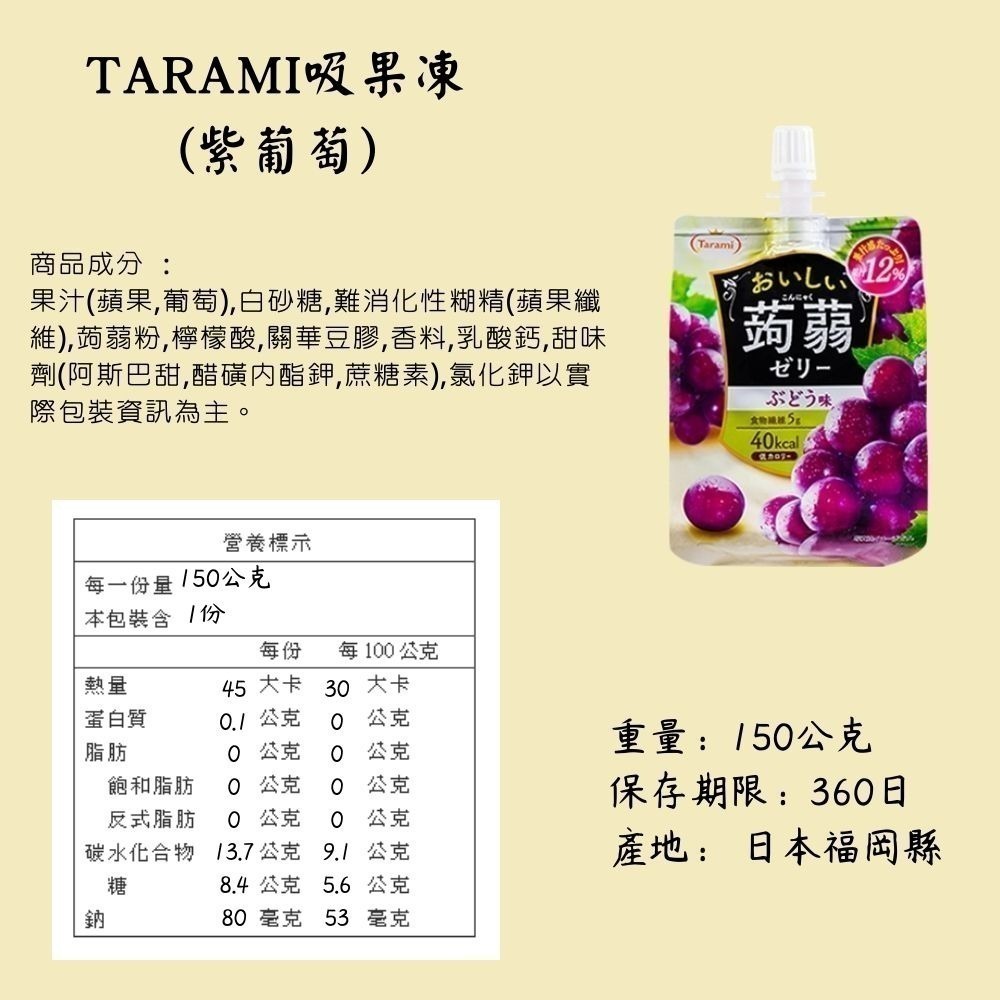 日本 Tarami 達樂美 低卡 蒟蒻果凍飲 吸果凍 水果凍飲 果凍杯 葡萄 水蜜桃 芒果 蘋果 [928福利社]-細節圖5