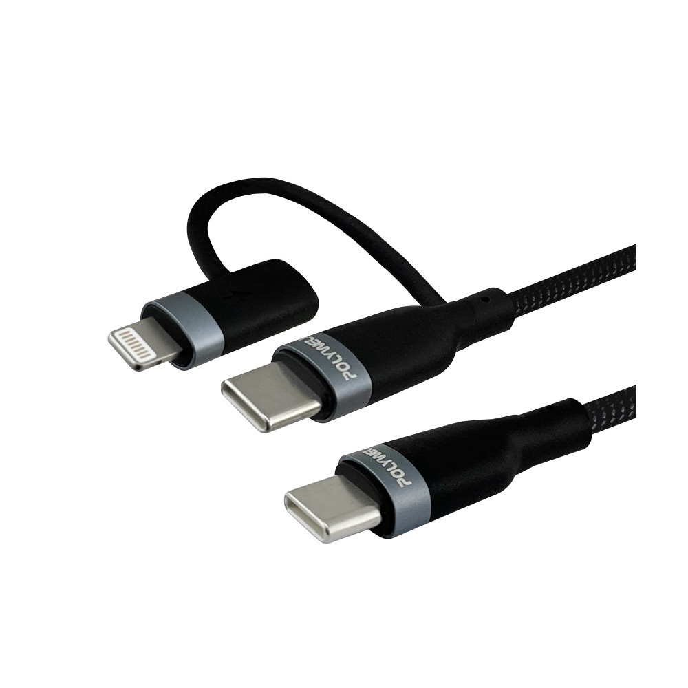 現貨 Polywell USB-C To C+Lightning 二合一PD編織快充線 1米~2米  [928福利社]-細節圖2