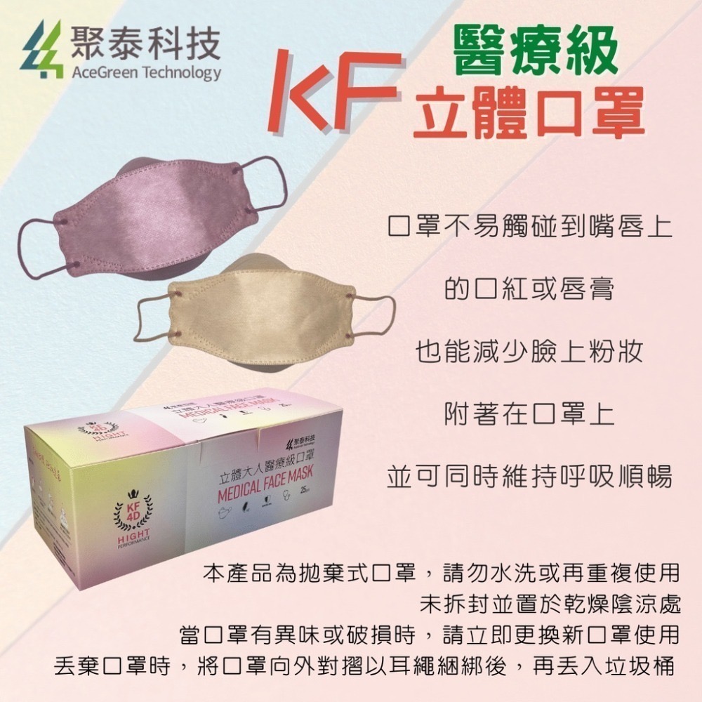 聚泰 KF 醫療口罩 口罩 4D醫療成人口罩 立體口罩 醫用口罩 彩色口罩 雙鋼印 25入 [928福利社]-細節圖2