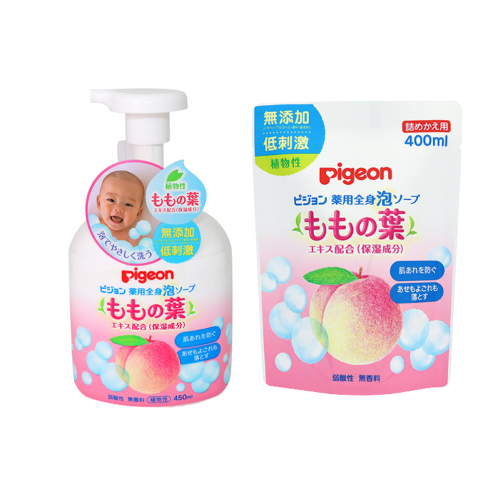 日本 Pigeon 貝親 桃葉泡沫沐浴乳 寶寶沐浴乳 水蜜桃 沐浴露 保濕 滋潤 [928福利社]-細節圖2