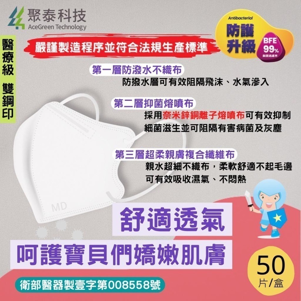 聚泰兒童3D立體醫療口罩 幫助防護 50入 兒童面罩 幼童3D口罩 928福利社-細節圖4