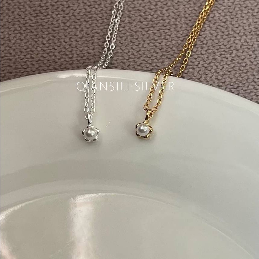 小巧圓潤珍珠花朵項鍊-細節圖2