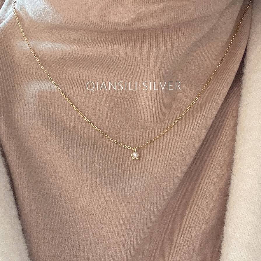 小巧圓潤珍珠花朵項鍊-細節圖3