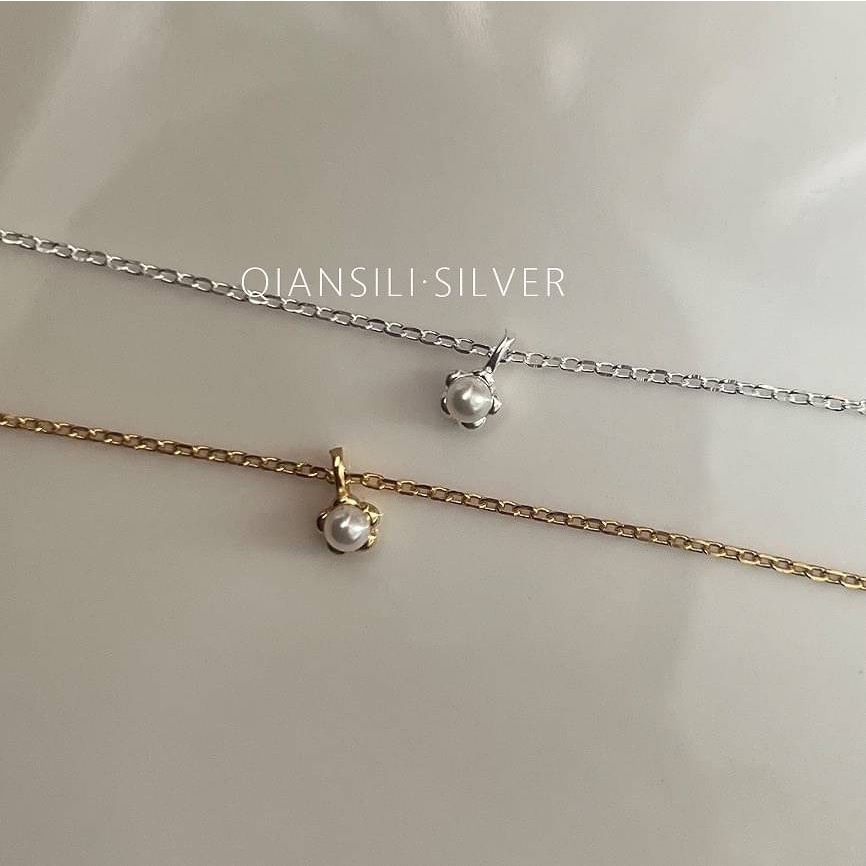 小巧圓潤珍珠花朵項鍊-細節圖4