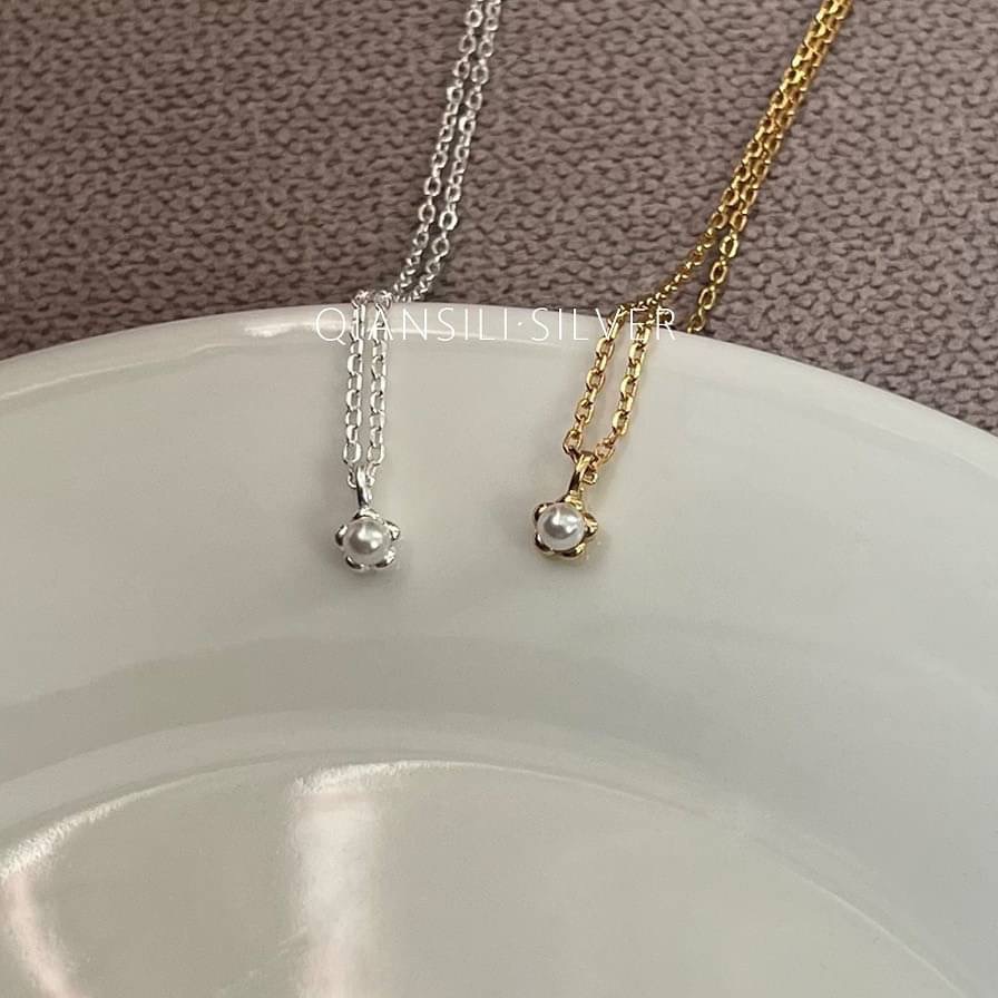 小巧圓潤珍珠花朵項鍊-細節圖6