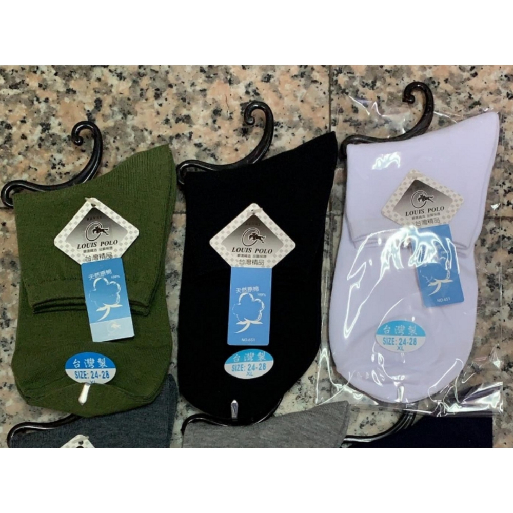 台灣製~LOUIS POLO 男性1/2高度棉襪（黑色/灰色/深灰色/白色/深藍色/墨綠色）有6顏色可選，請先詢問貨量-細節圖2