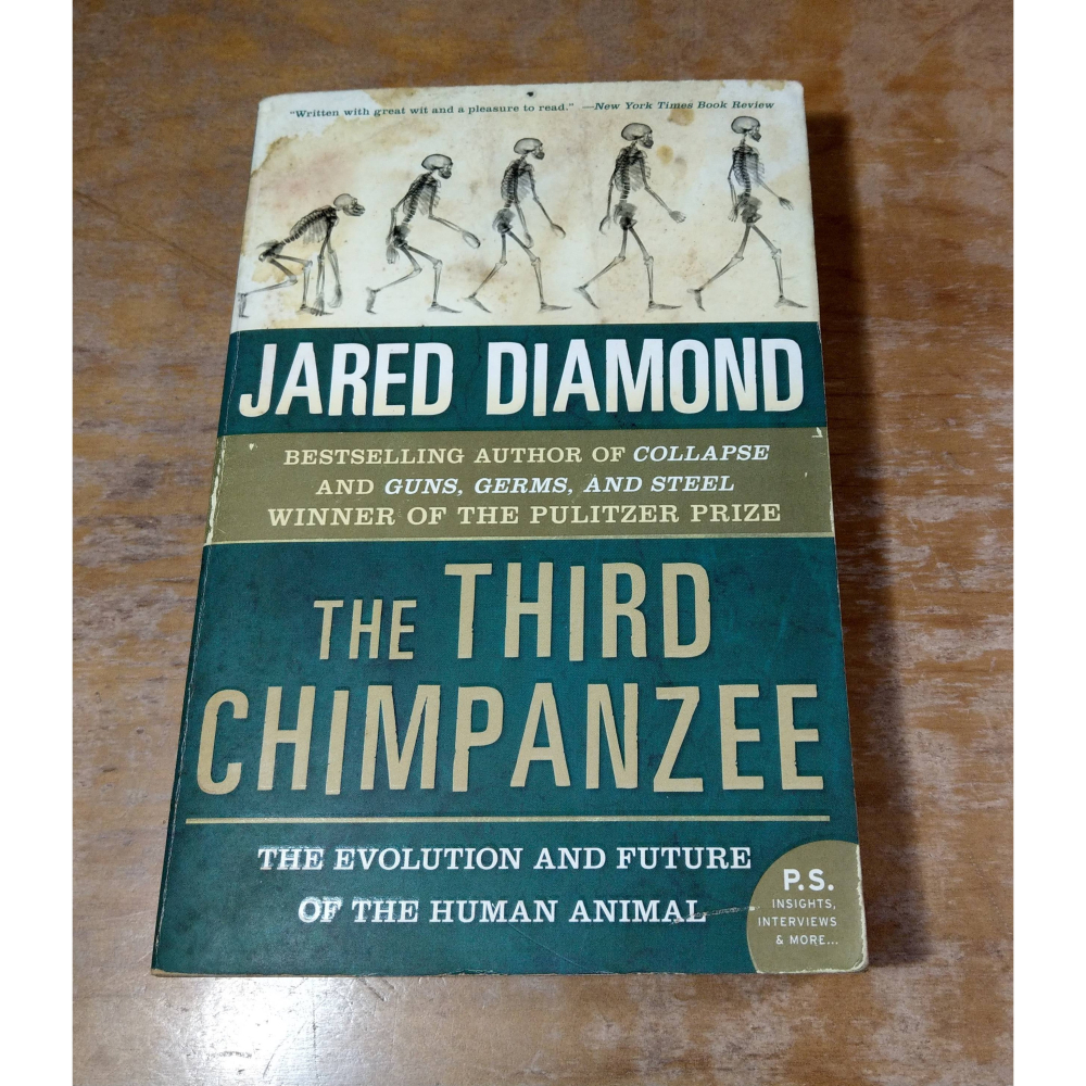 原文書：THE THIRD CHIMPANZEE(泛黃斑)│JARED DIAMOND│賈德戴蒙：第三種黑猩猩 書│老書-細節圖2