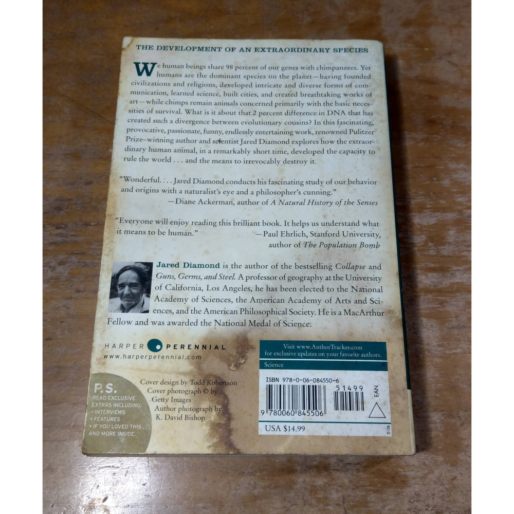 原文書：THE THIRD CHIMPANZEE(泛黃斑)│JARED DIAMOND│賈德戴蒙：第三種黑猩猩 書│老書-細節圖5