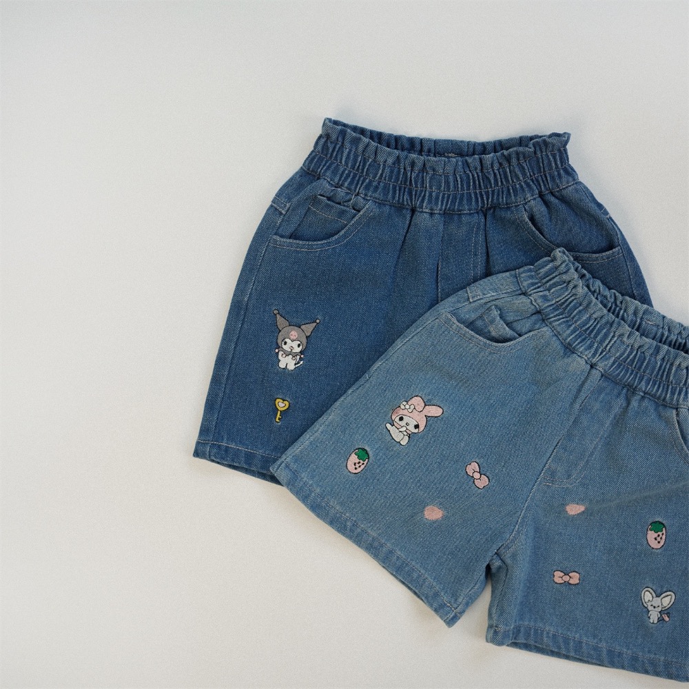 刺繡鬆緊牛仔短褲-細節圖2