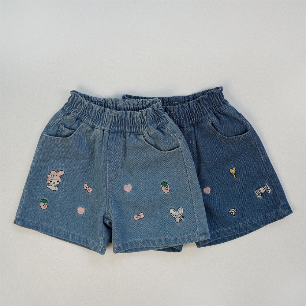 刺繡鬆緊牛仔短褲-細節圖3