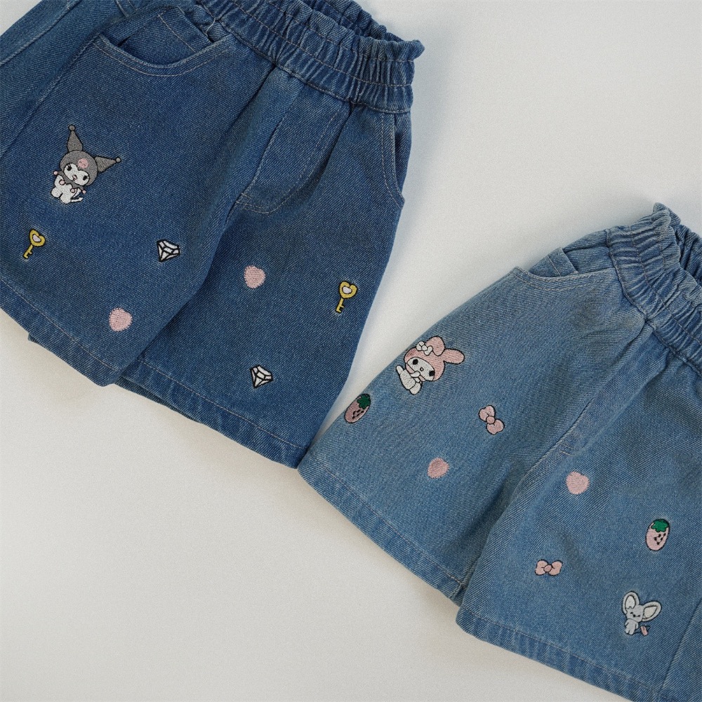 刺繡鬆緊牛仔短褲-細節圖4