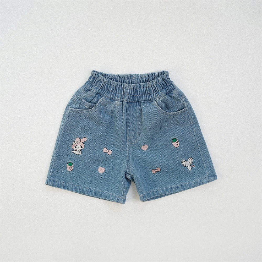 刺繡鬆緊牛仔短褲-規格圖5