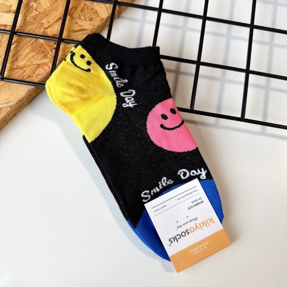 韓國🇰🇷成人襪 可愛拼色笑臉短襪-規格圖5