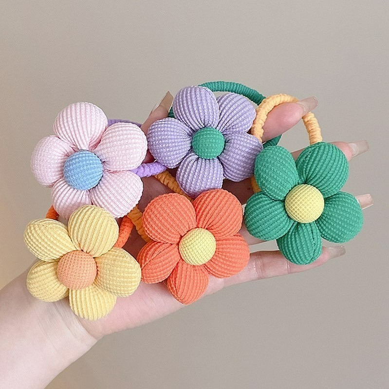 🌸台灣現貨🌸 韓版花花髮圈 鮮豔跳色 女童髮圈 兒童頭繩 不傷髮 可愛花朵 扎馬尾綁綁 女寶寶髮飾 造型髮圈A02-細節圖2