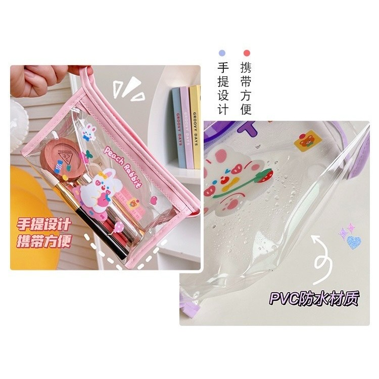 ❤️台灣出貨❤️ PVC筆袋 小學生 透明大容量筆袋 防水耐髒 手提筆袋 洗漱化妝包 收納包 鉛筆袋 A03-細節圖4