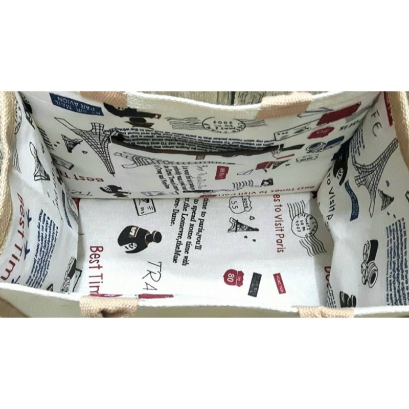 小麥手作舖︱大方款【有內裡-前後白】加長提把麻布袋︱蝶古巴特 拼貼麻布袋 彩繪胚布袋 購物袋 午餐袋 手提袋 環保袋-細節圖4