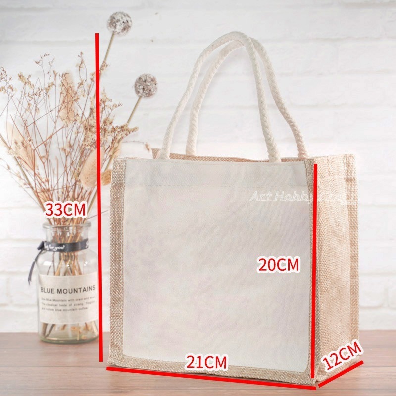 小麥手作舖︱小款【拉鍊/棉繩】仿麻布袋/手提袋︱蝶古巴特 拼貼麻布袋 彩繪胚布袋 購物袋 午餐袋 手提袋 環保袋 胚布袋-細節圖3