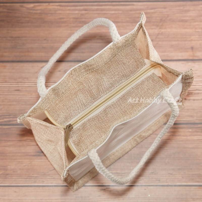 小麥手作舖︱小款【拉鍊/棉繩】仿麻布袋/手提袋︱蝶古巴特 拼貼麻布袋 彩繪胚布袋 購物袋 午餐袋 手提袋 環保袋 胚布袋-細節圖5