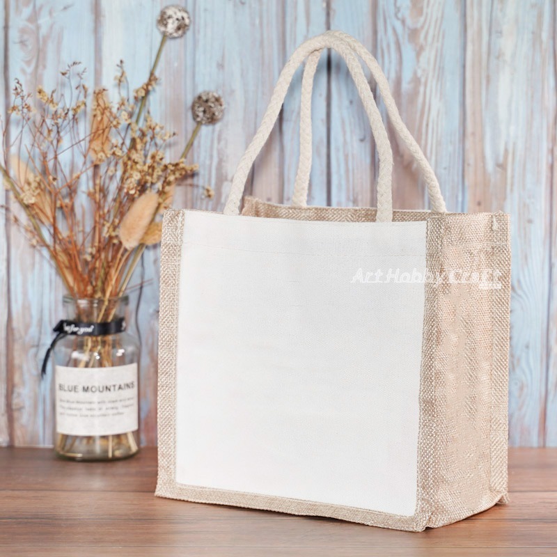 小麥手作舖︱小款【拉鍊/棉繩】仿麻布袋/手提袋︱蝶古巴特 拼貼麻布袋 彩繪胚布袋 購物袋 午餐袋 手提袋 環保袋 胚布袋-細節圖6