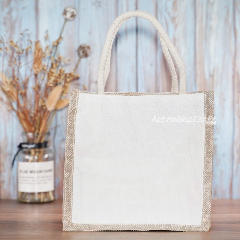 小麥手作舖︱小款【拉鍊/棉繩】仿麻布袋/手提袋︱蝶古巴特 拼貼麻布袋 彩繪胚布袋 購物袋 午餐袋 手提袋 環保袋 胚布袋-細節圖7