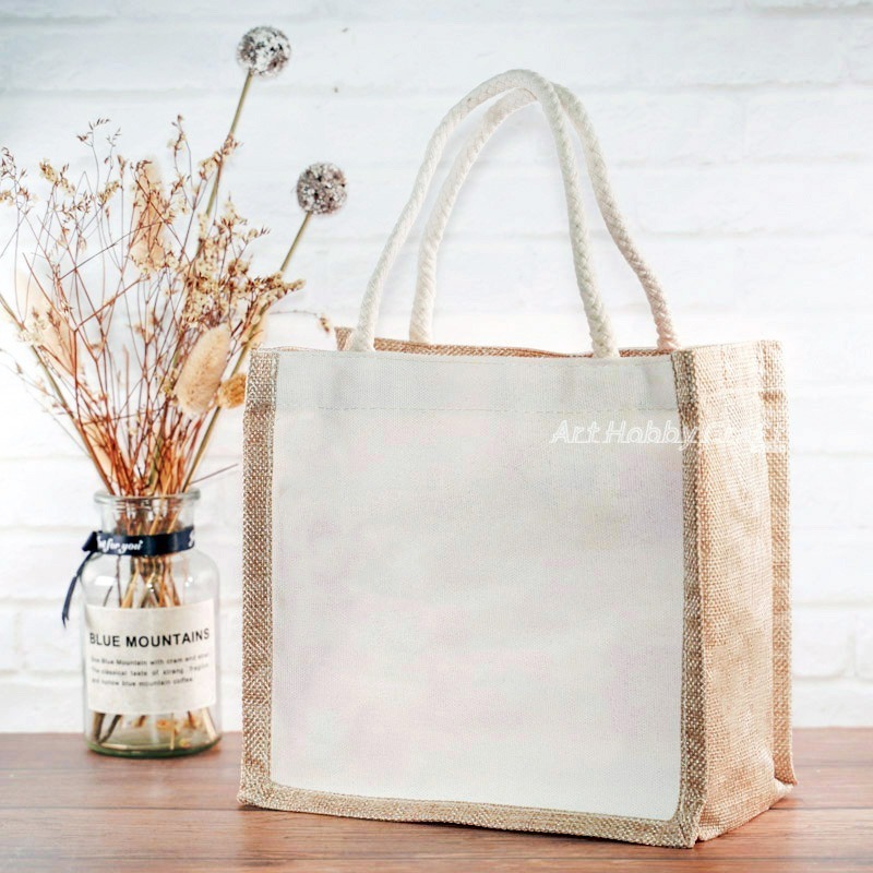 小麥手作舖︱小款【拉鍊/棉繩】仿麻布袋/手提袋︱蝶古巴特 拼貼麻布袋 彩繪胚布袋 購物袋 午餐袋 手提袋 環保袋 胚布袋-細節圖8