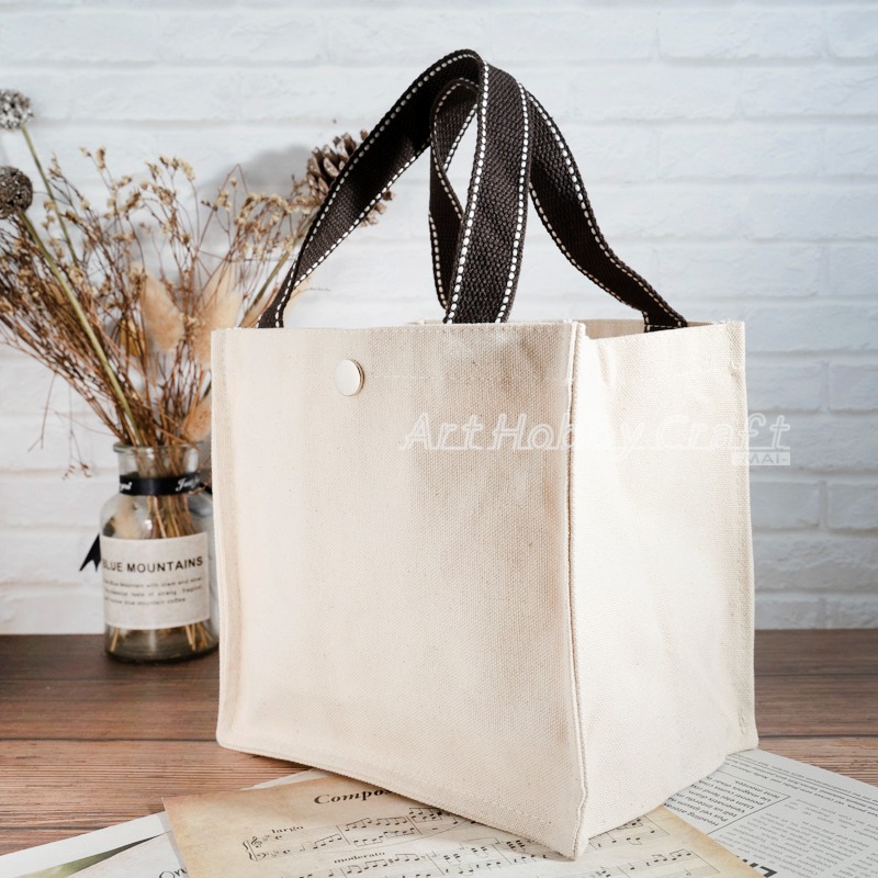 小麥手作舖︱【按扣款/有內袋便當袋】胚布米色︱帆布手提包 帆布包 手提袋 蝶古巴特 收納袋 環保袋 便當袋 購物袋-細節圖4