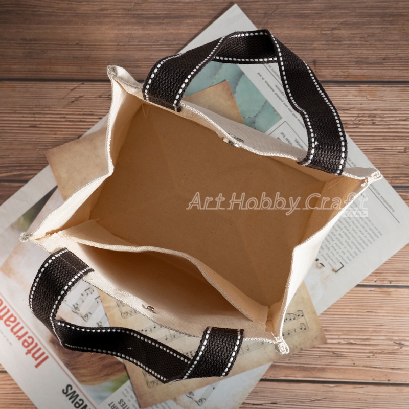 小麥手作舖︱【按扣款/有內袋便當袋】胚布米色︱帆布手提包 帆布包 手提袋 蝶古巴特 收納袋 環保袋 便當袋 購物袋-細節圖7