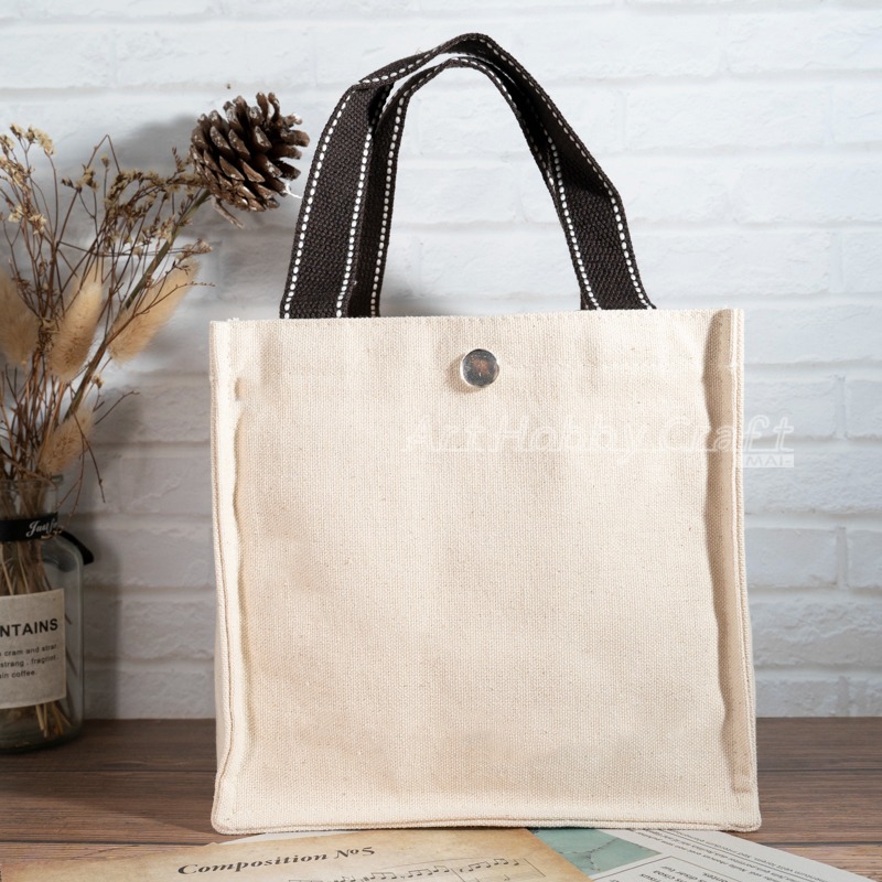 小麥手作舖︱【按扣款/有內袋便當袋】胚布米色︱帆布手提包 帆布包 手提袋 蝶古巴特 收納袋 環保袋 便當袋 購物袋-細節圖8