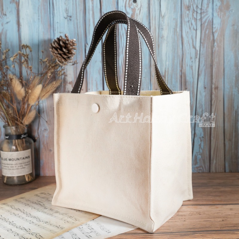 小麥手作舖︱【按扣款/有內袋便當袋】胚布米色︱帆布手提包 帆布包 手提袋 蝶古巴特 收納袋 環保袋 便當袋 購物袋-細節圖10