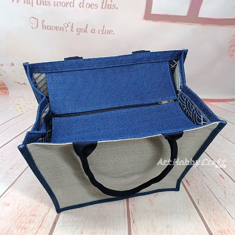 彩側邊-大方拉鍊麻布袋∣大方前後白 蝶古巴特 拼貼麻布袋 大寬底購物袋 防水膜麻布袋 環保袋  蝶古巴特∣小麥手作舖-細節圖5