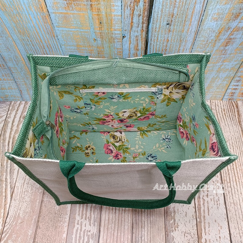 彩側邊-大方拉鍊麻布袋∣大方前後白 蝶古巴特 拼貼麻布袋 大寬底購物袋 防水膜麻布袋 環保袋  蝶古巴特∣小麥手作舖-細節圖8