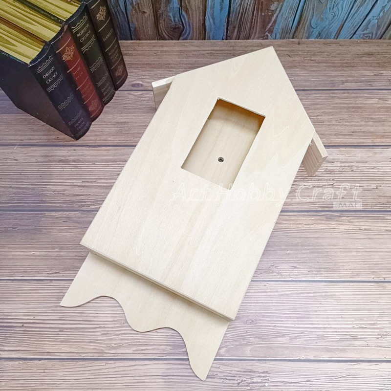 小麥手作舖∣屋型時鐘板∣屋型時鐘板 蝶古巴特 時鐘板 拼貼 彩繪 木器 DIY時鐘板 木製時鐘板 屋型時鐘木胚 木質鐘板-細節圖3