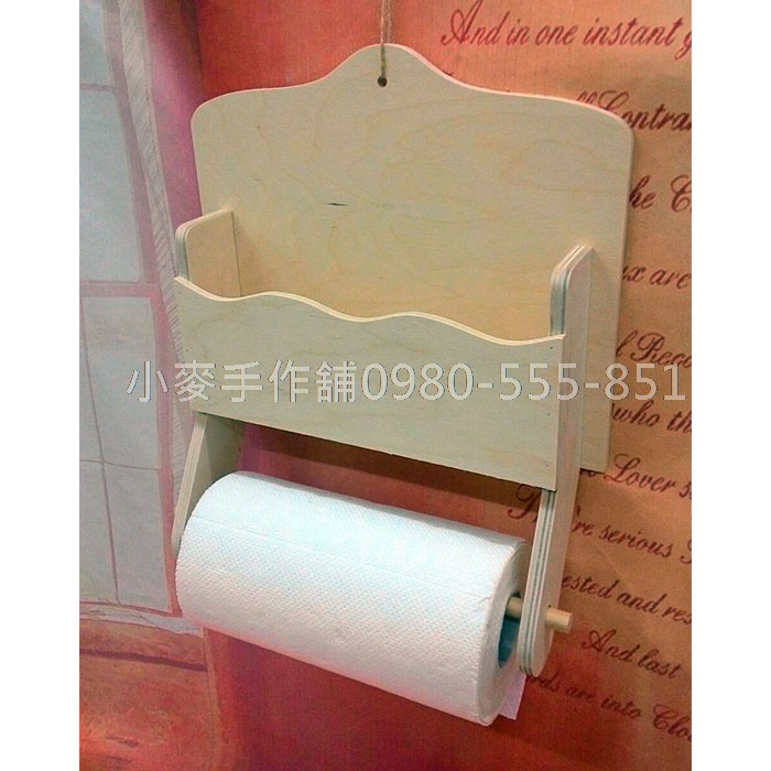 小麥手作舖∣廚房置物架加紙巾架∣紙巾架 蝶古巴特 拼貼 彩繪木器DIY 美勞 置物架 捲筒紙巾架 收納架 木質置物架-細節圖8