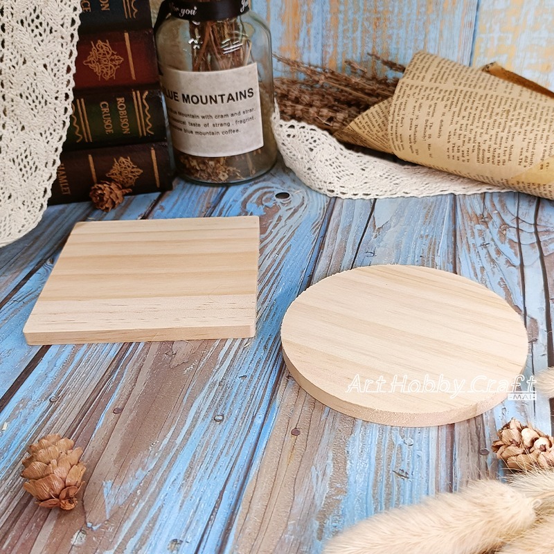 松木杯墊 松木波浪式【杯墊盒】∣ 實木杯墊 彩繪 松木杯墊 手作 圓木杯墊 方木杯墊 蝶古巴特 拼貼∣小麥手作舖-細節圖5