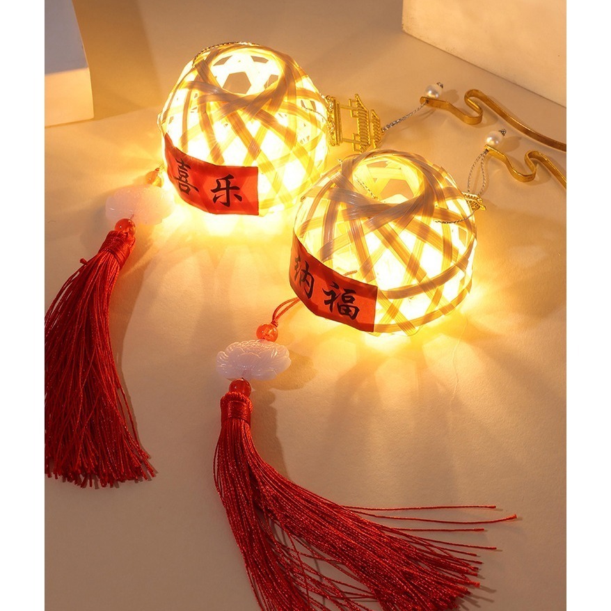 古風竹編小燈籠材料包︱台灣現貨 竹編髮光中秋手提國風竹籠 DIY材料包 手提 古風 宮燈 竹編 花燈 燈籠台︱小麥手作舖-細節圖8