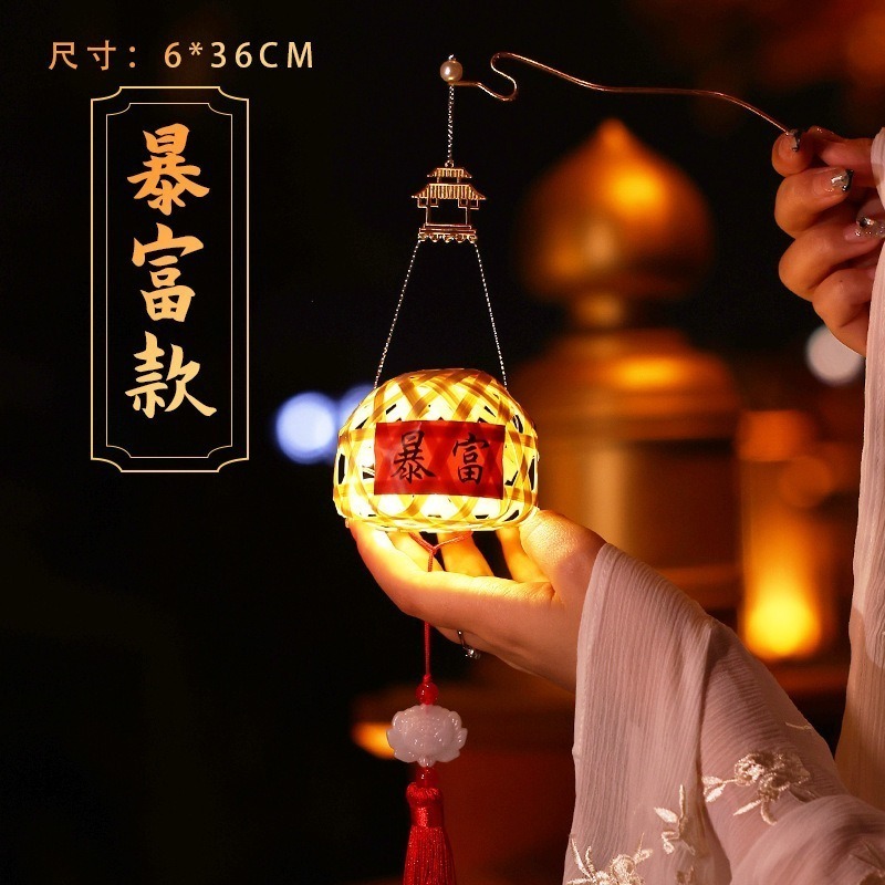 古風竹編小燈籠材料包︱台灣現貨 竹編髮光中秋手提國風竹籠 DIY材料包 手提 古風 宮燈 竹編 花燈 燈籠台︱小麥手作舖-規格圖9