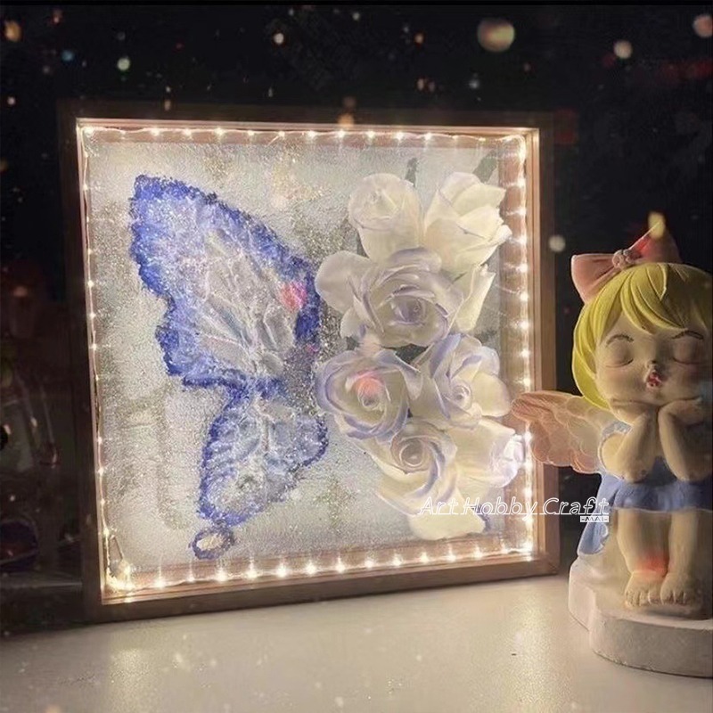 台灣現貨 小麥手作舖︱蝴蝶玫瑰花肌理畫相框︱玫瑰花相框 材料包 手作DIY材料包 立體裝飾 裝飾擺台-細節圖3